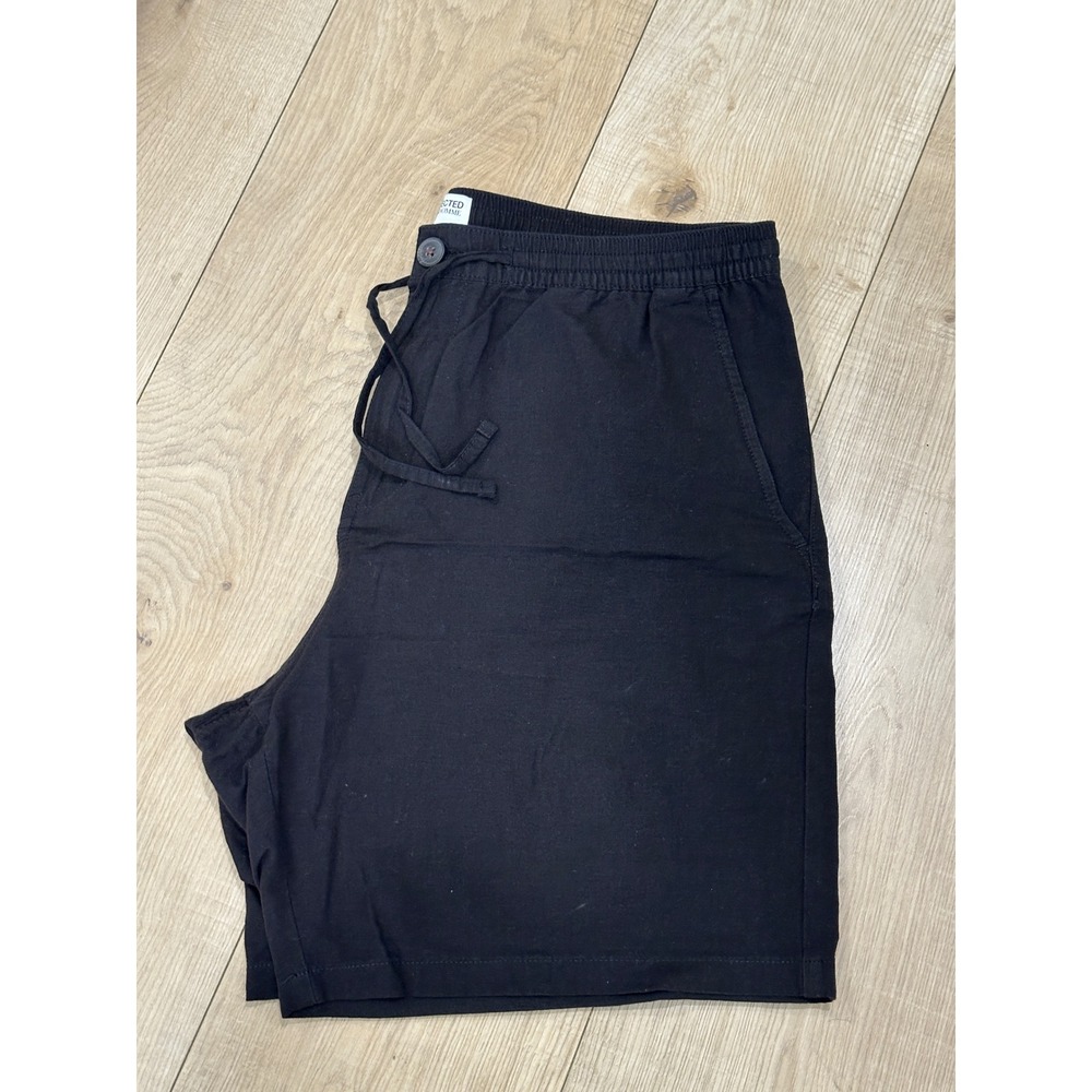 Selected Homme Mens Black Organic Cotton Linen Drawstring Shorts XL 16085819